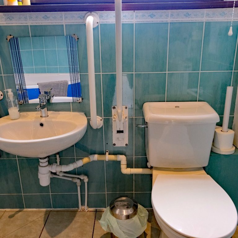 Handrails in Toilet The extra handrails around the toilet